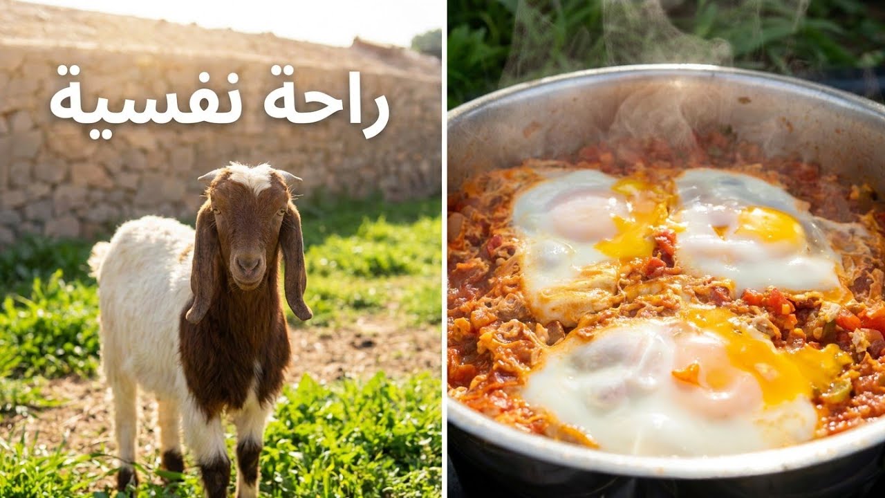 يومي في المزرعة مع الخروف اللطيف 🐑 طبخت أطيب شكشوكة بالبيض وبطاطا مقرمشة