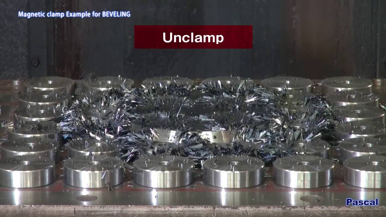 Beveling process with magnet clamp & vertical machining center (with raising)