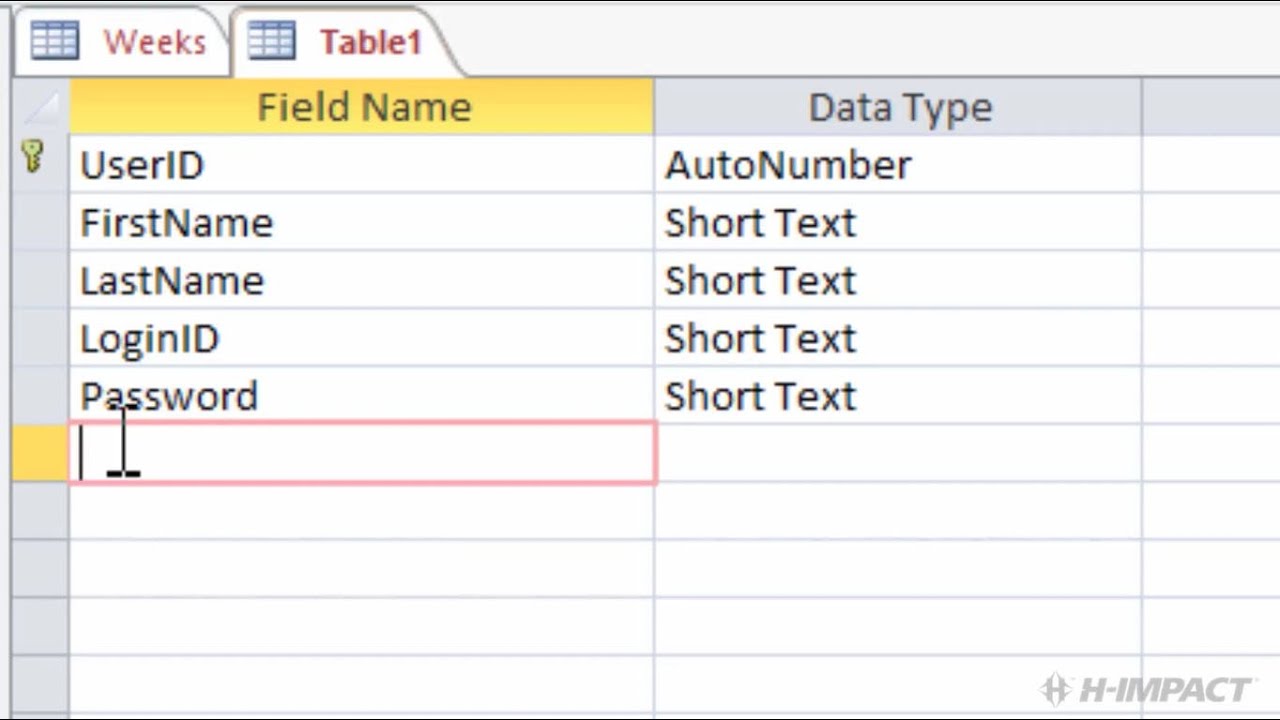 Access 2013 Create User Tables
