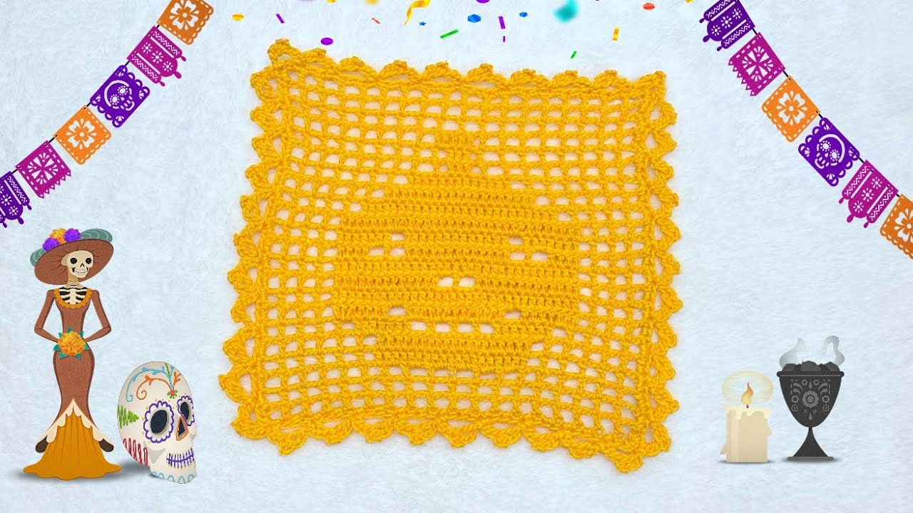 🎃  PAPEL PICADO CALABAZA A CROCHET / TEJIDO FACIL / TUTORIAL PASO A PASO  🎃