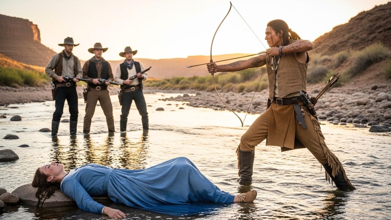 Tres hombres intentaron atacarla en el río... Pero un misterioso guerrero apache la salvó