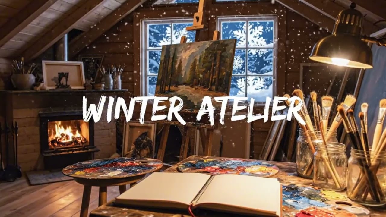 Winter Artist's Atelier | Relaxing Painting ASMR & Lo-fi Music (눈 내리는 밤의 아뜰리에)