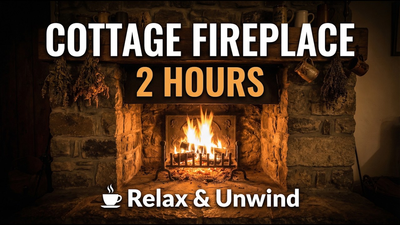 🔥 Rustic Cottage Fireplace 2 Hours 🏡 Cozy Hearth with Warm Crackling Sounds