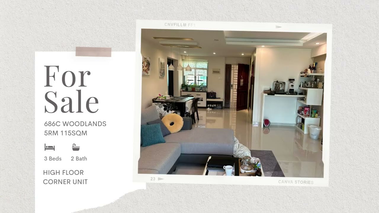 686C Woodlands 5Rm. High floor, corner unit, 7 mins to MRT, well-renovated.  Premium design HDB.
