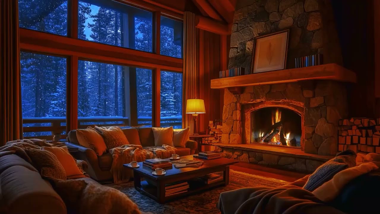 Piano Relaxing Music ❄️ Fireplace & Snow Sounds (3 Hours)