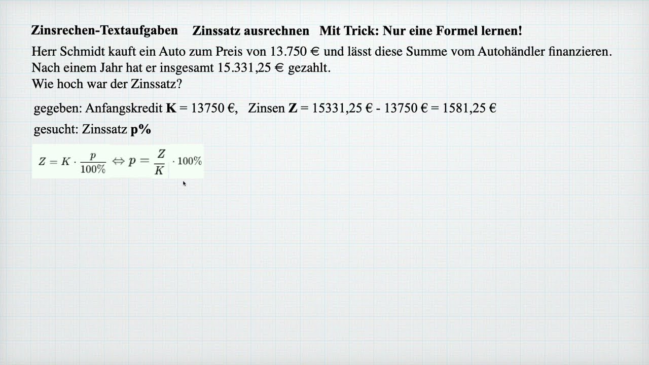Zinsrechnung Zinssatz Auto Textaufgabe