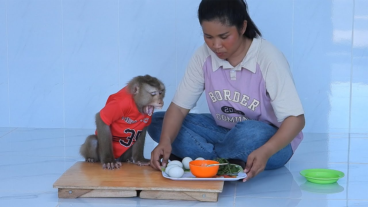 Adorable Kako Eating Boiled Duck Eggs