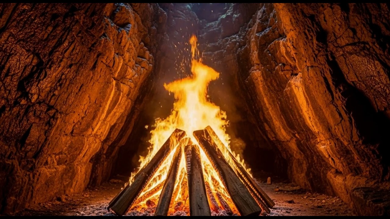 Cave Bonfire &ndash; 1 Hour Real Campfire Sounds (No Music, Deep Ambient Fire)