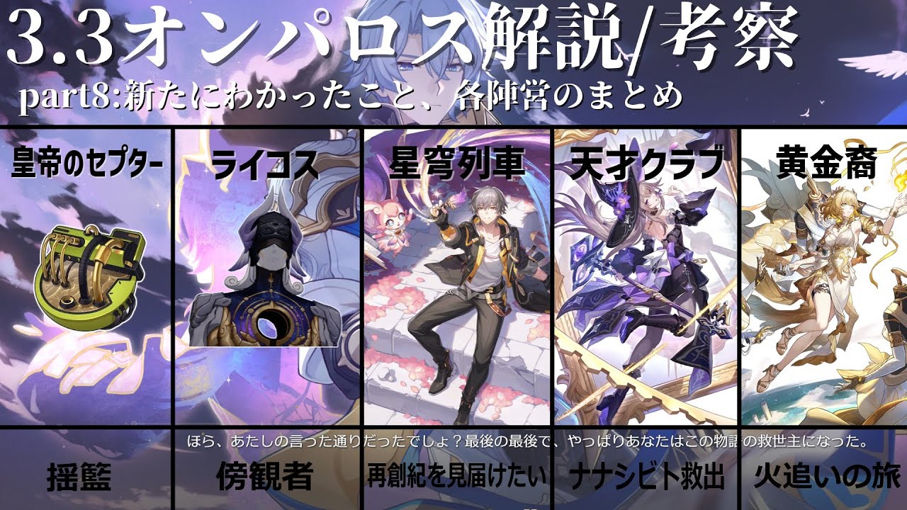 【崩壊スターレイル】オンパロス考察part8、各陣営のまとめ、3.3で新たにわかったことについて解説考察【ゆっくり解説】