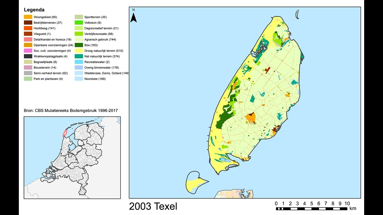 Texel island landuse change 1996 - 2017 Den Burg, De Cocksdorp, De Koog, De Waal, Den Hoorn.