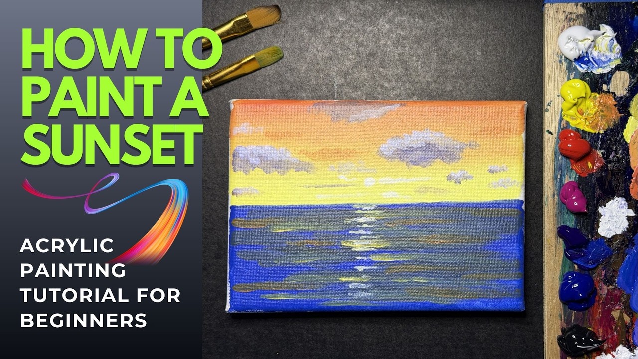 How to Paint a Sunset | Acrylic Painting Tutorial for Beginners | Easy Step by Step Instruction