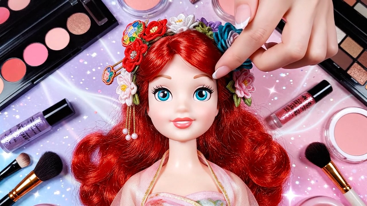 Makeup Toys Ariel Doll Disney Little Mermaid Set ASMR Skincare | No Talking