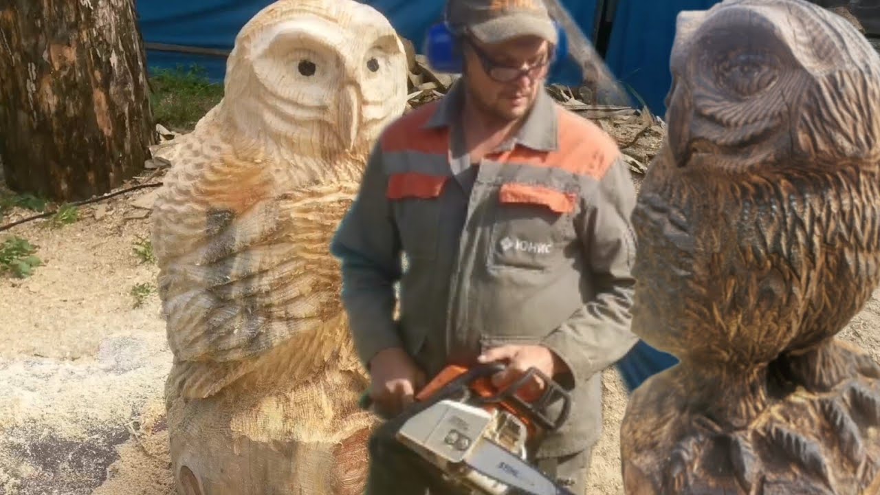 Carving a Owl Chainsaw Amazing sculpture #woodcarving #chainsawcarving #art