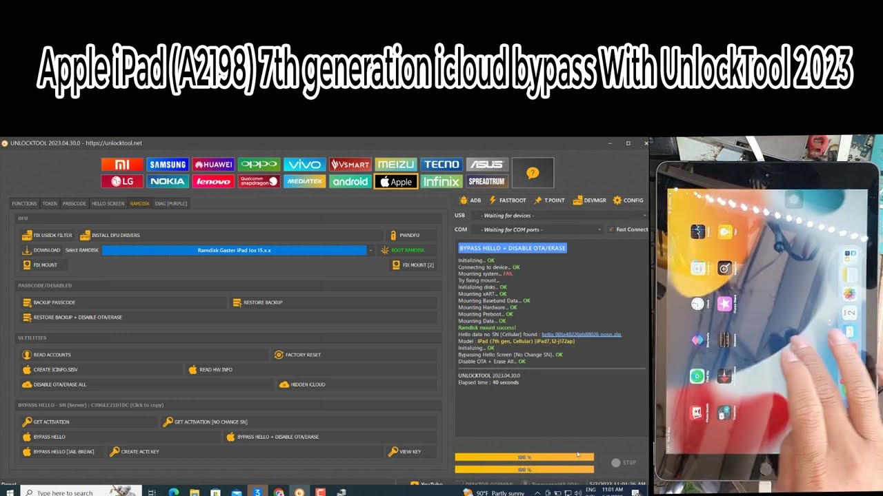 How to bypass iCloud iPad (A2198) Hello Screen with unlocktool