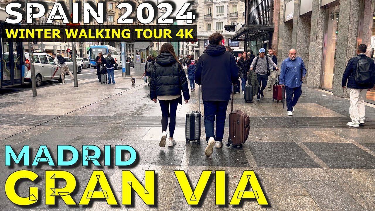 Gran Via Madrid Walking Tour 4K: Spring 2024 Madrid Gran Via Walk
