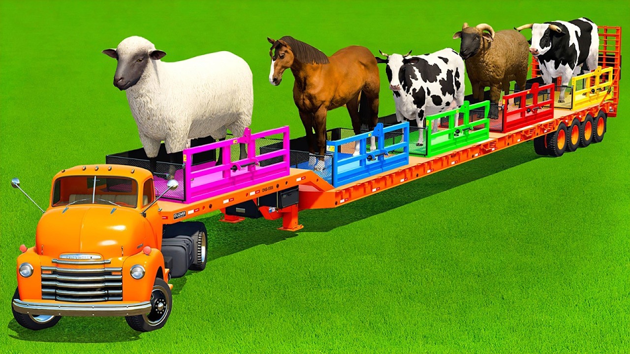 SHEEPS, BUFFALO, BULLS, HORSES, COWS & GOATS TRANSPORT WITH COLORED TRACTORS - FS25