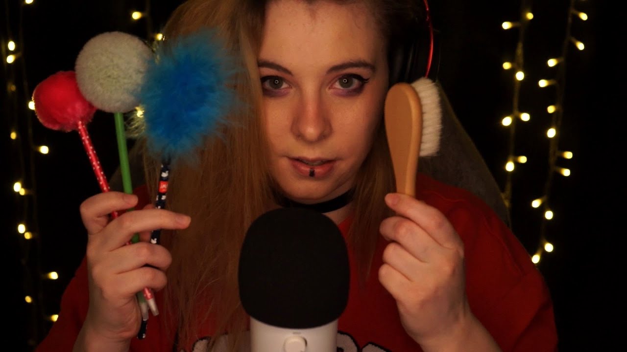 ASMR Brushing and Tickling your Brain - rain, crackling, whispering