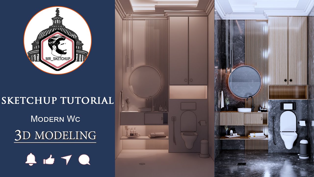 Sketchup tutorial | How to Design a Modern wc | modern Wc in Sketchup