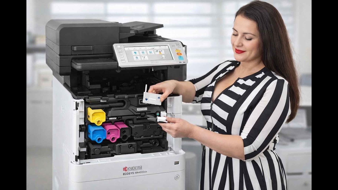 Kyocera ECOSYS MA4000 cix, первый запуск, установка тонер картриджей, установка Wi FI модуля.