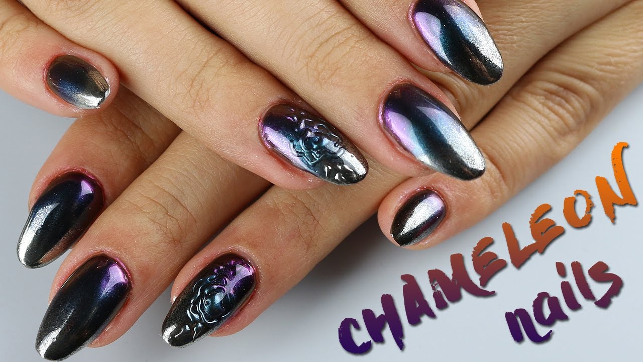 Paznokcie ombre z efektem kameleona i lustra EFEKT * 3D * EM Nail