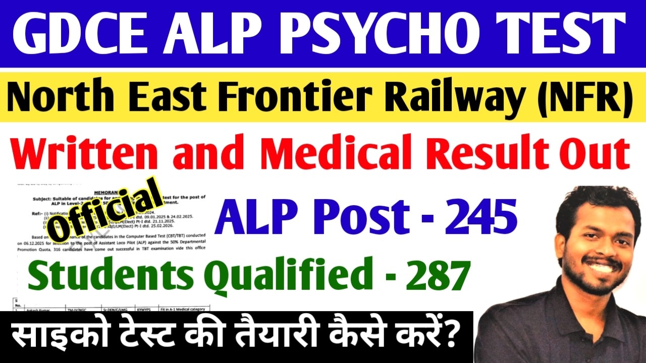 GDCE Northeast Frontier Railway (NFR) ALP Result Out | Lumding Division #ALP_Psycho_Test_Preparation