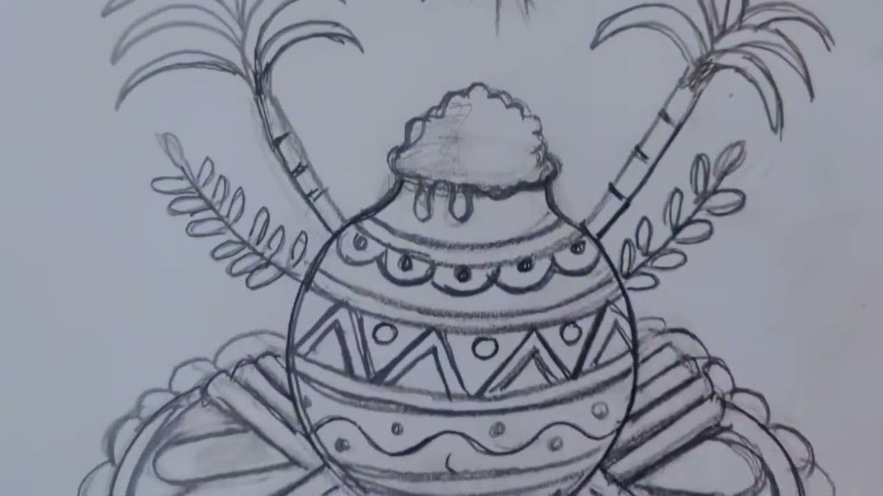 How to Draw Pongal Festival | Easy Sketch#drawing#pottery  #claypot 