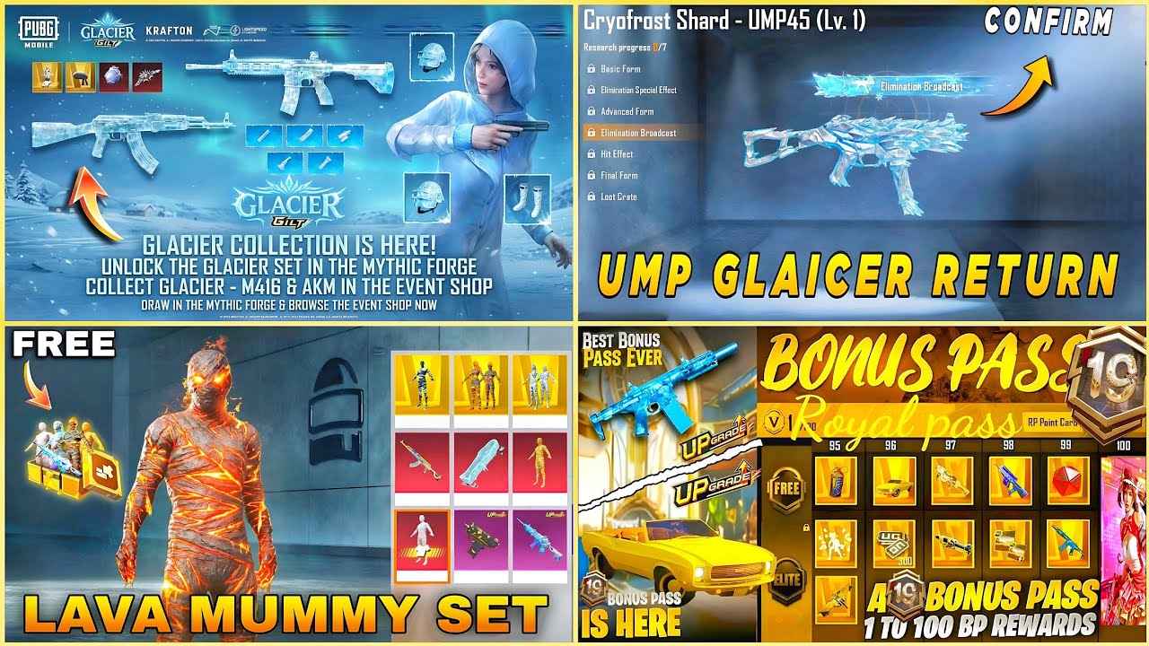 🔴 GLACIER M416 IN LUCKY SPIN BGMI ✅ GLACIER UMP RETURN 🤩 NEW ULTIMATE MUMMY SET 🔥 A19 BONUS PASS 🤯