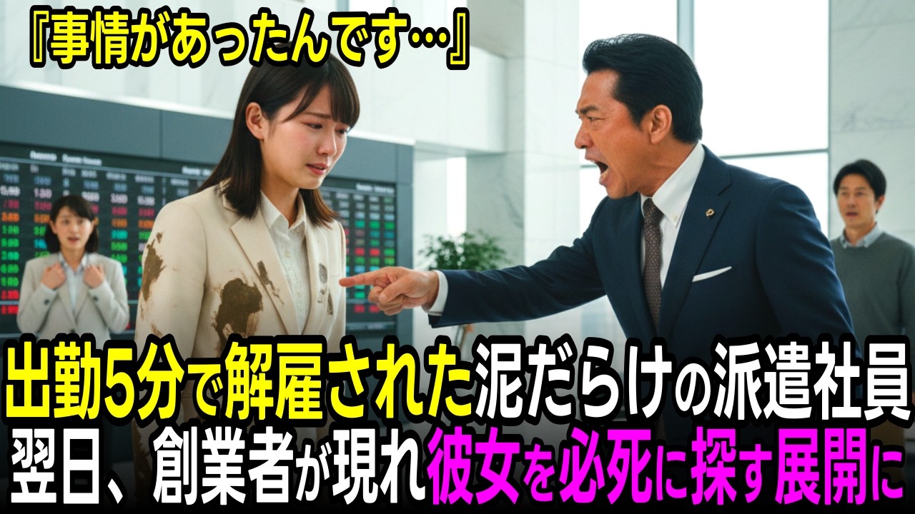 初出勤5分で解雇された新人派遣社員。翌日、大株主の創業者が現れ解雇した社員を探し出し支店長が全てを失う羽目に【感動する話】【朗読】
