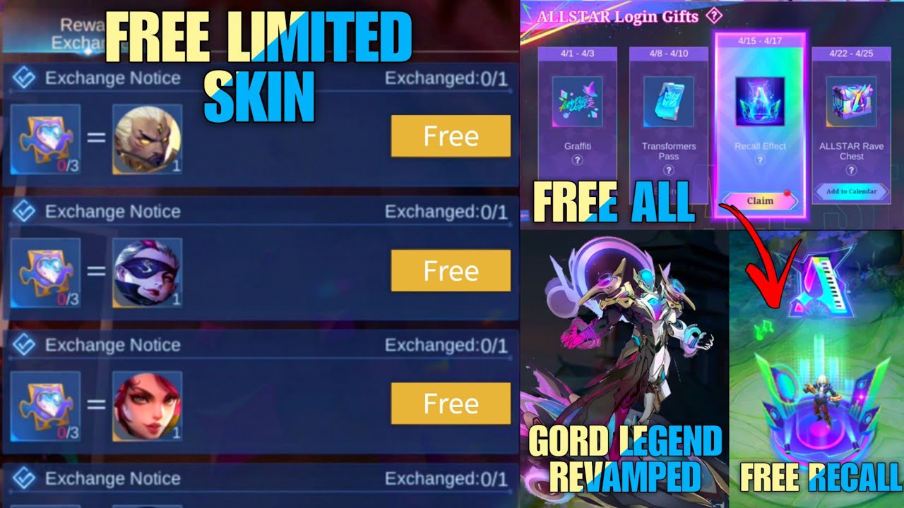Free Limited Skin & Elite Skin,Revamped Gord Legends,Free Effect Recall & More