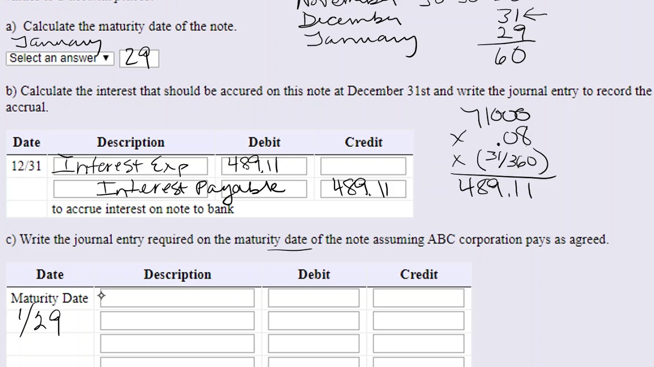 Note Payable - Calculating Maturity date and Journal Entries (MOM)