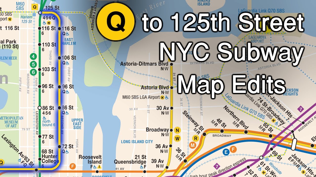 NYC Subway Map Edits: Second Ave Phase 2 - (Q) Line to 125th Street [Timelapse]
