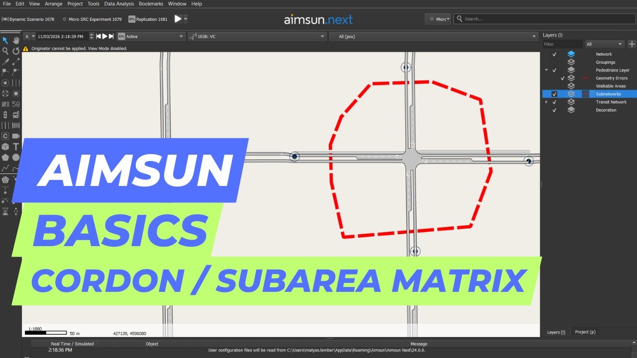 Учебное пособие по Aimsun — Кордоны, подобласти, извлечение матриц