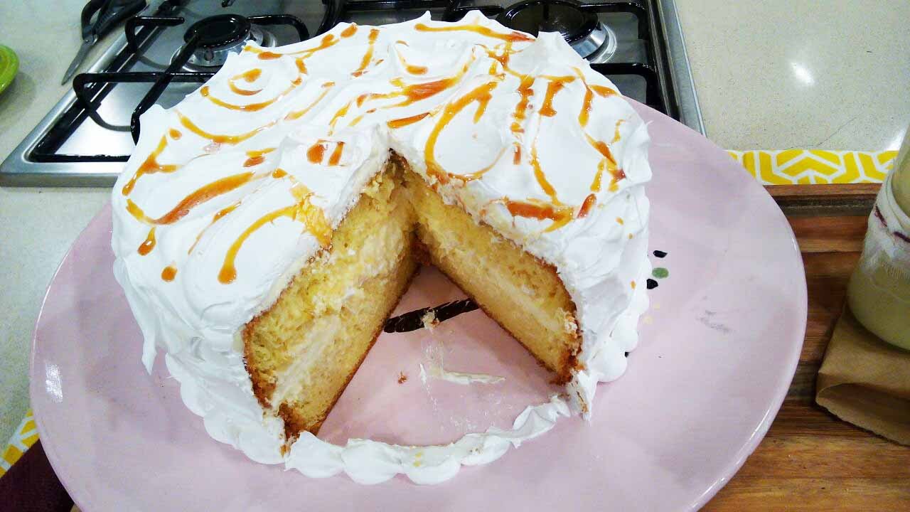 Un, dos, tres, leches en forma de torta