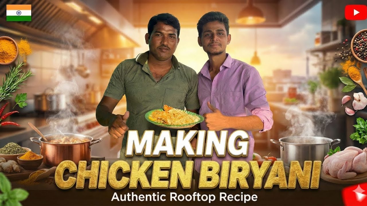 Making chicken dum biryani Authentic Rooftop @CookingKurrolu 