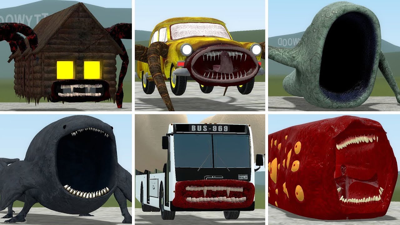 OLD AND NEW UPDATE: HOUSE HEAD, CAR EATER, THE BLOOP, BUS EATER, TRAIN EATER IN GMOD !!