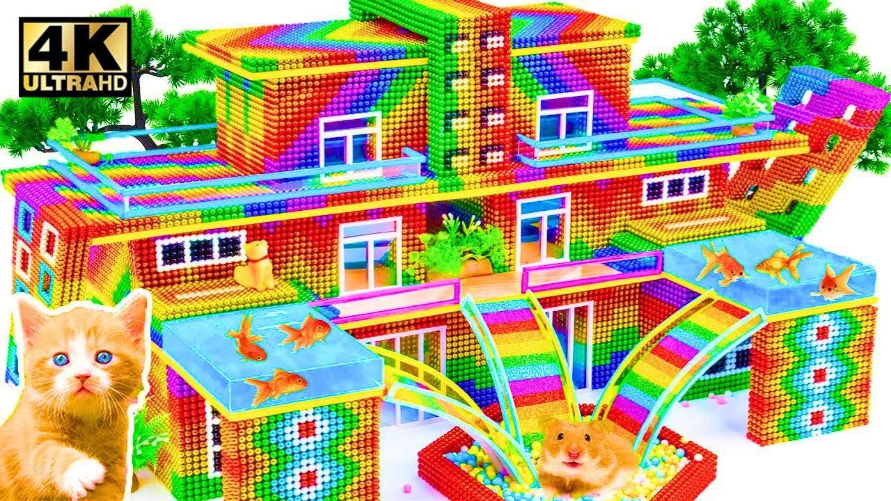 Spend 155 Days To Build Minecraft Castle Has Giant Rainbow Water Slide For My Pets And Catfish