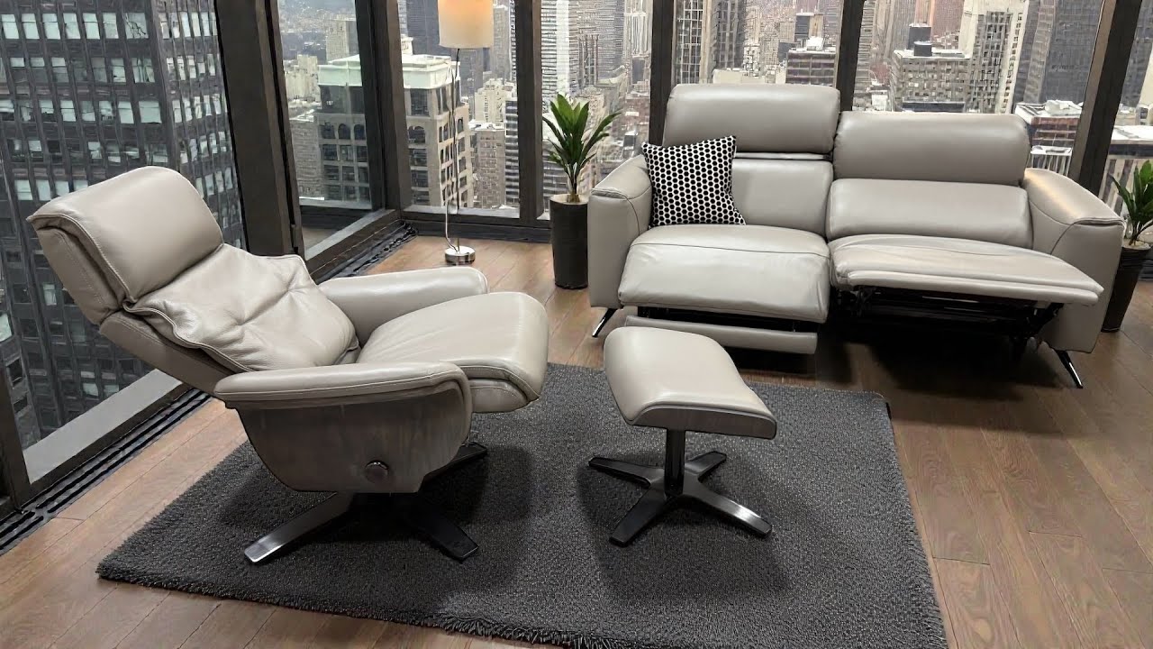 Volante Executive Sofa Premium Taupe Leather Power Up/Forward Headrests Power Recliners Relax Chair