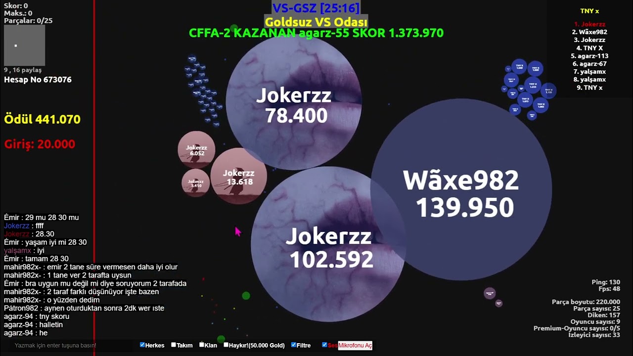 #agarz Jokerz~TNY VS Yaşam~Yufus |Ödül 20M Gold