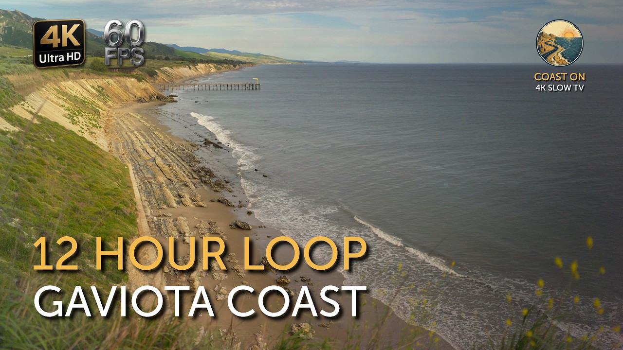 12 Hours Ocean Waves: Gaviota Beach 4K White Noise for Sleep & Study