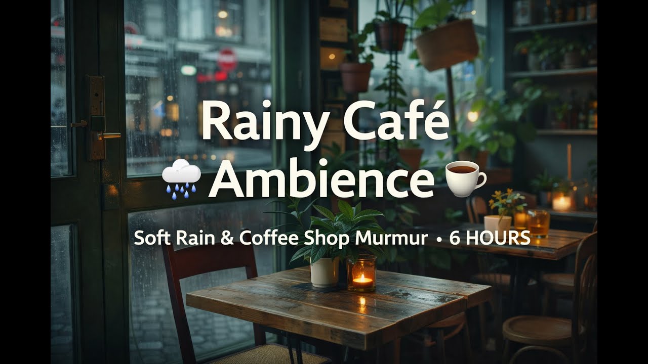 ☕ Rainy Café Ambience | Soft Rain, Coffee Shop Murmur & Cozy Atmosphere (6 Hours)