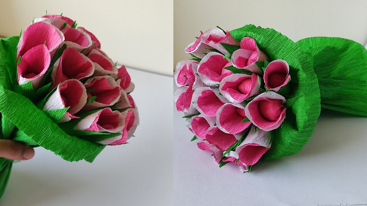 How To Make a Flower Bouquet With Crepe Paper || Crepe Paper Flower || Paper Flower With Crepe Paper