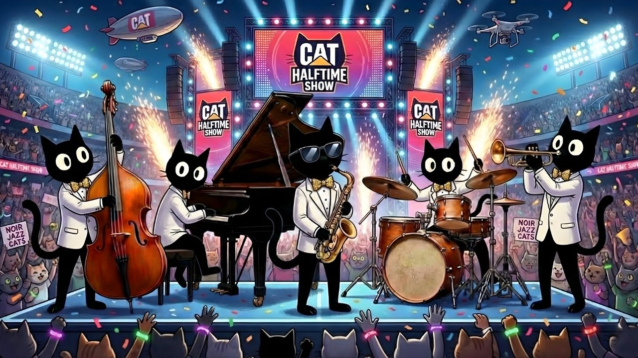 Black Cats Halftime Jazz Show: Uplifting Swing Music for Happy Work & Positive Mood