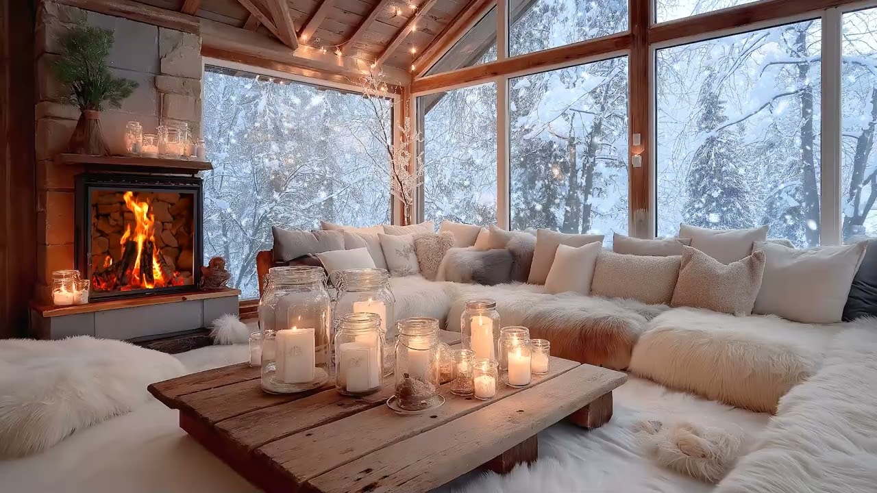 (No Ads) Peaceful Winter Morning Piano with Fireplace Sounds for Calm and Gentle Focus