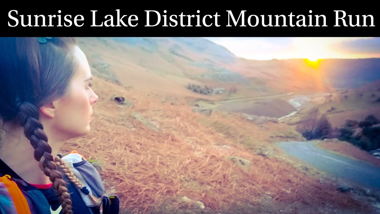 Sunrise Run in Lake District. Coniston Fells. Mountain Sunrise Run. Fell Running with the Sun Rising
