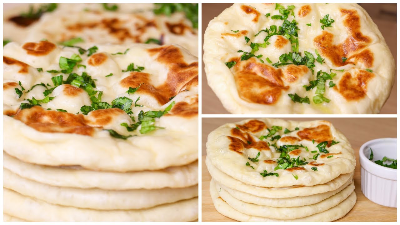 خبز النان الهندي بالثوم على المقلاة من أبن واروع ماتجربوا😋راجلي تفاجأ بيه🥰Garlic Naan Bread Recipe
