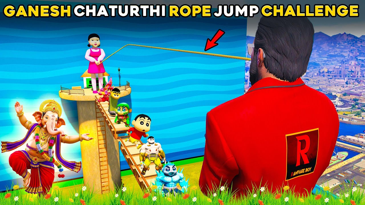 GTA 5 : Rampage & Shinchan🤣Playing ROPE JUMP For Ganesha🙏 in Full Fun #gta5 #bommalu #rampageboy