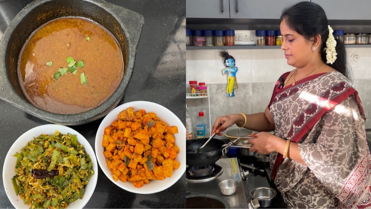 Indraya samayal | Lunch combo| Pirandai Kuzhambu| Avaraikkai podi potta curry| Senaikizhangu curry