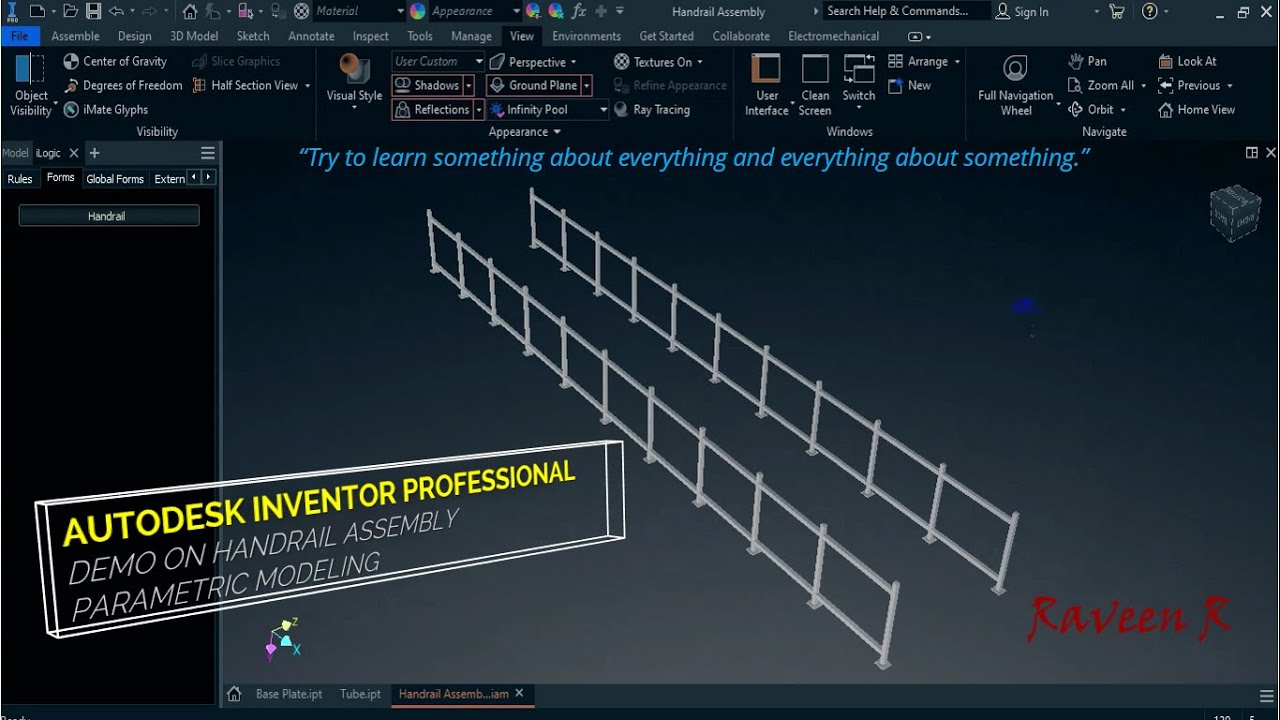Inventor Tutorial | Parametric Modeling | Demo on Handrail Assembly !!!