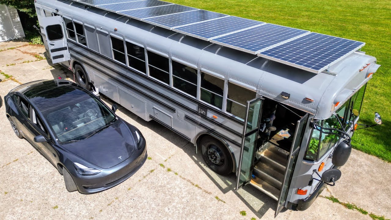 Charging a Tesla with Solar Panels | Off-Grid Bus Power