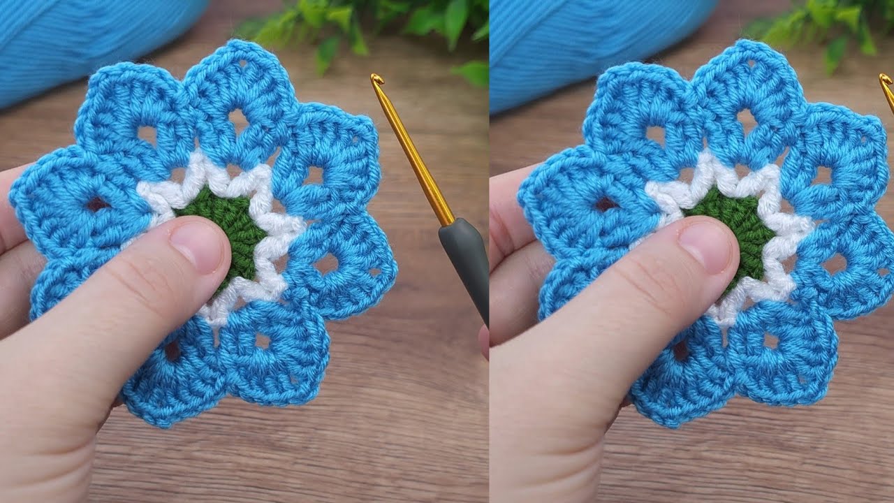 ~☆Amazing~☆ How to make a very easy crochet flower motif in blue #crochet #knitting